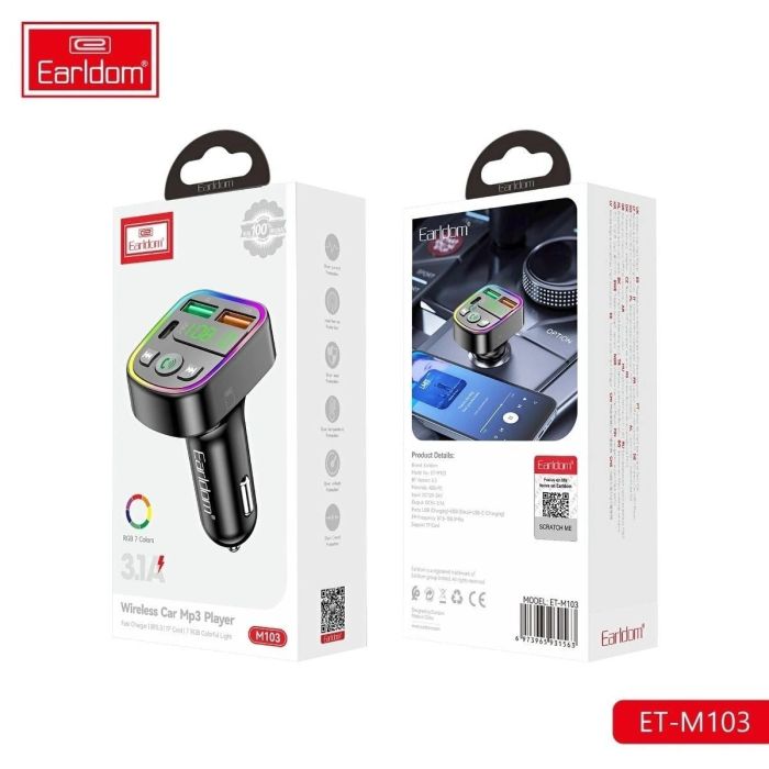 Earldom ET-M103 Wireless Bluetooth Car MP3 Player with 3.1A Fast Charging and FM Transmitter