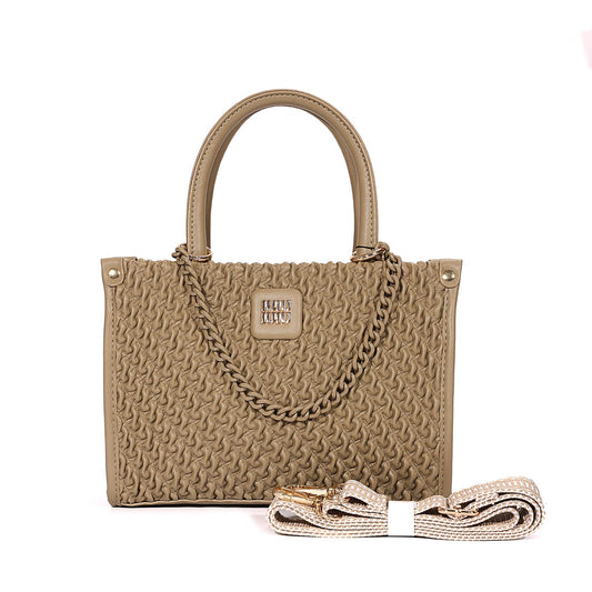 Elegant Woven Texture Shoulder Bag with Gold Hardware