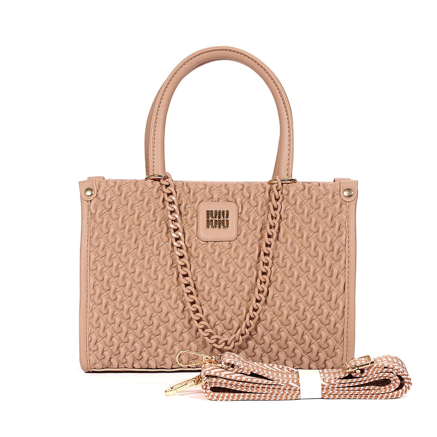 Elegant Woven Texture Shoulder Bag with Gold Hardware