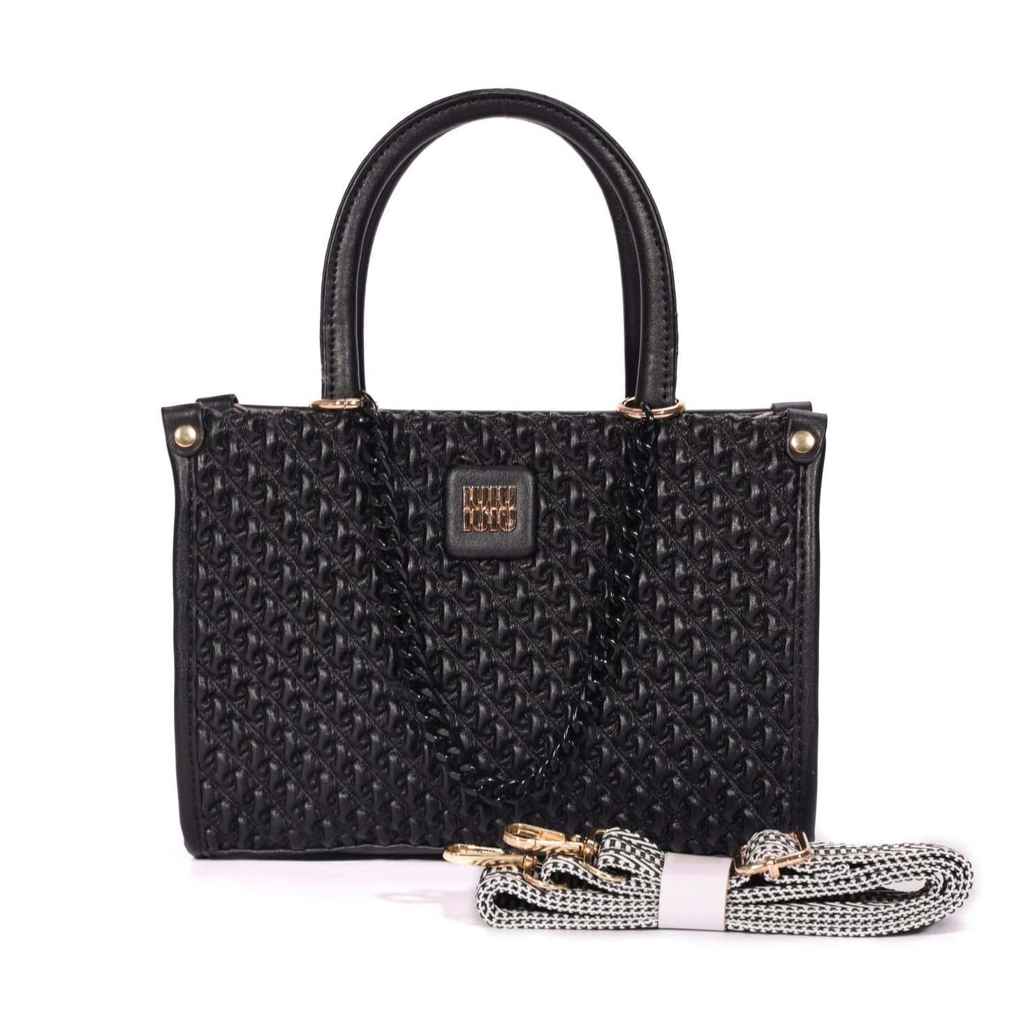 Elegant Woven Texture Shoulder Bag with Gold Hardware