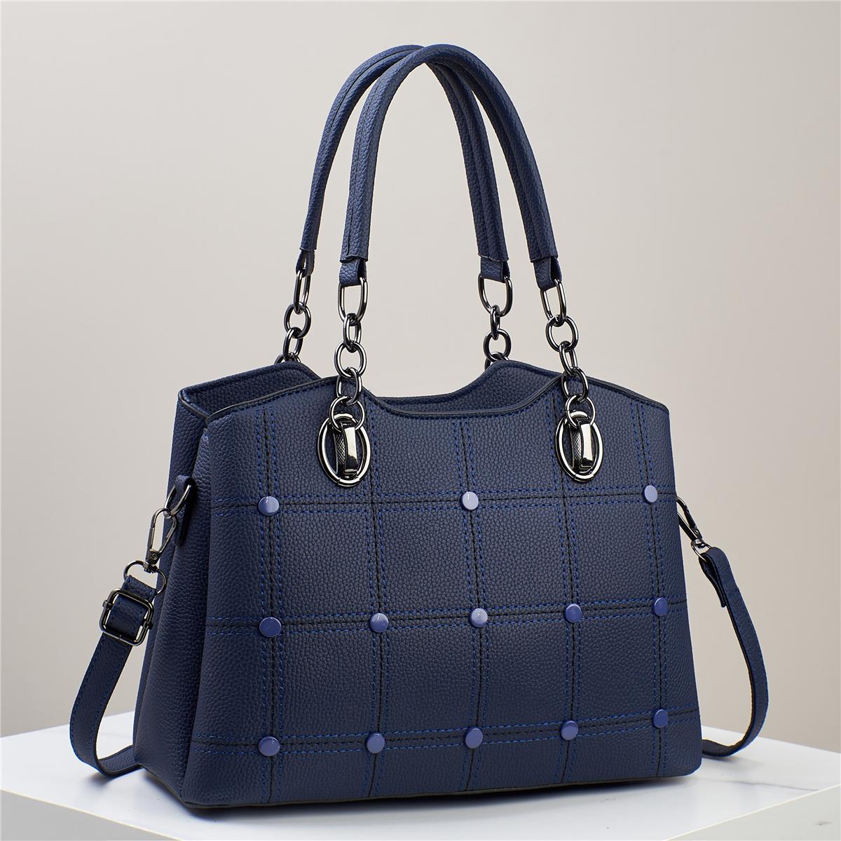 Classic Grid-Stitched Handbag - Convertible Design