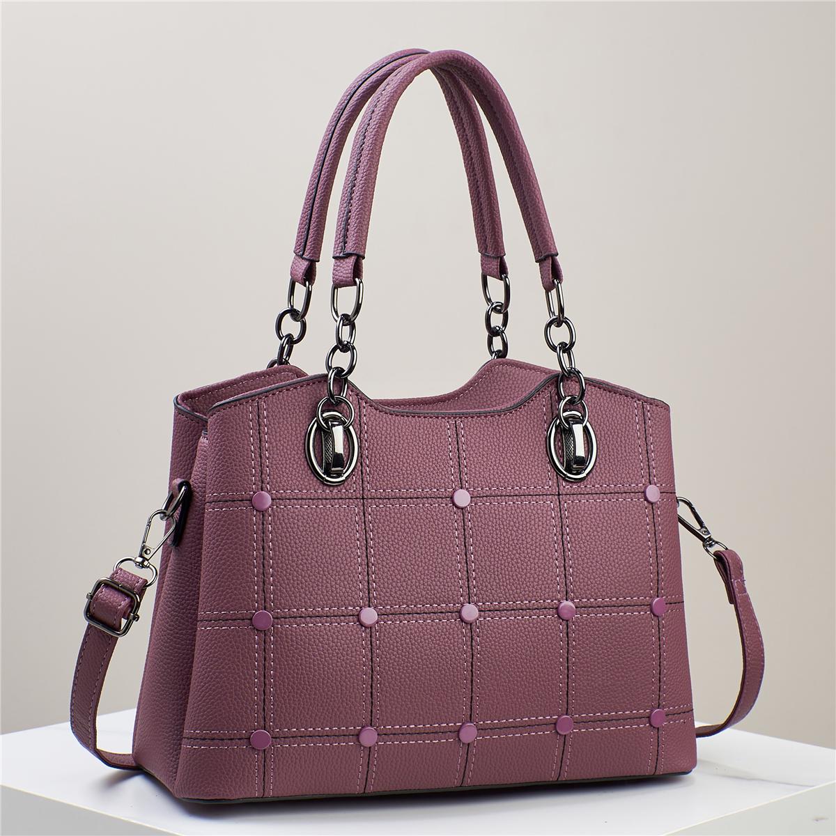 Classic Grid-Stitched Handbag - Convertible Design