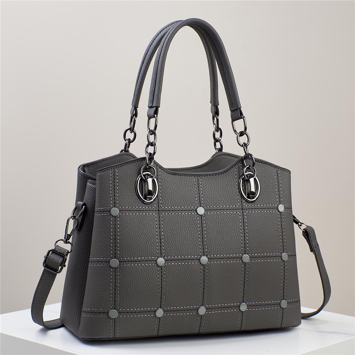 Classic Grid-Stitched Handbag - Convertible Design
