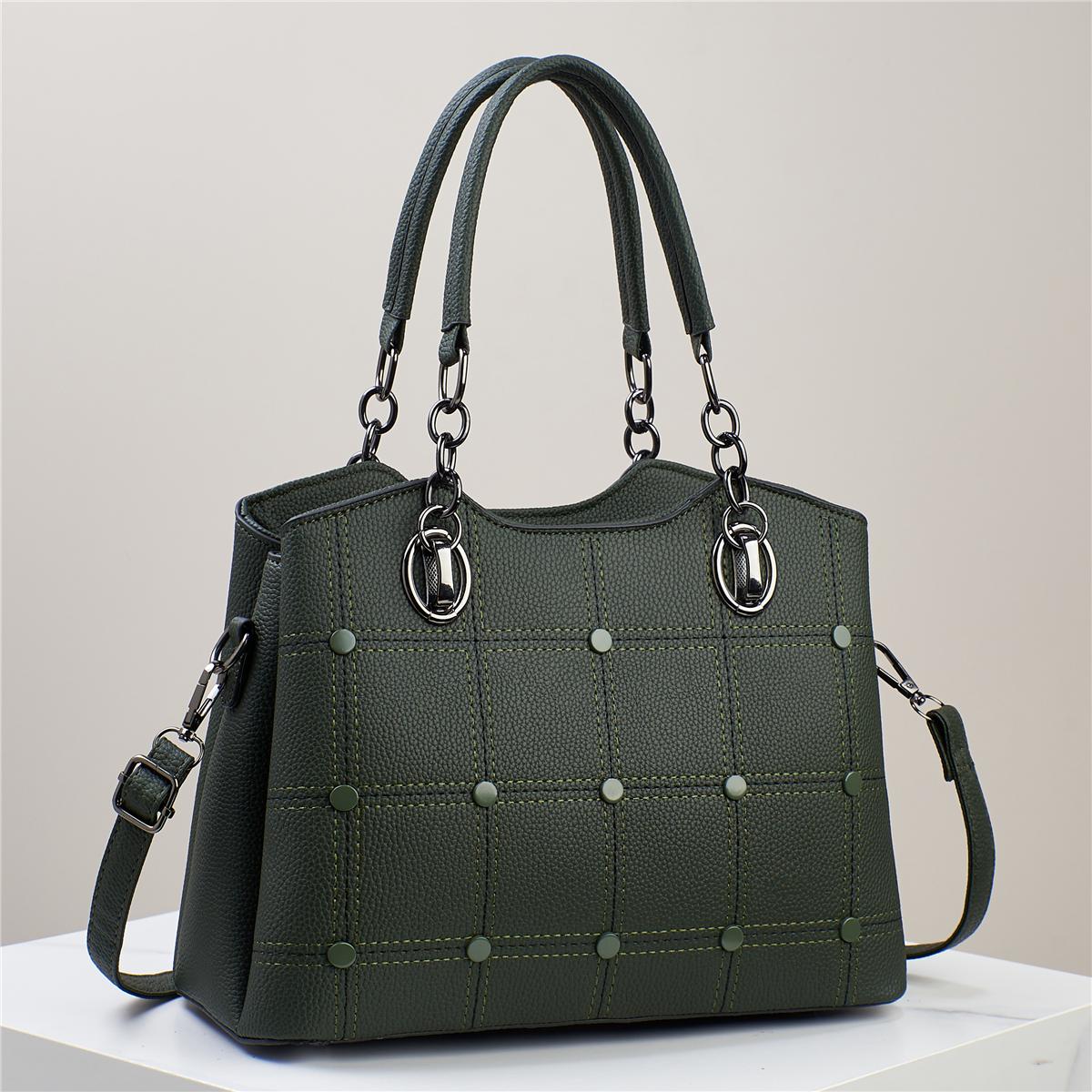 Classic Grid-Stitched Handbag - Convertible Design