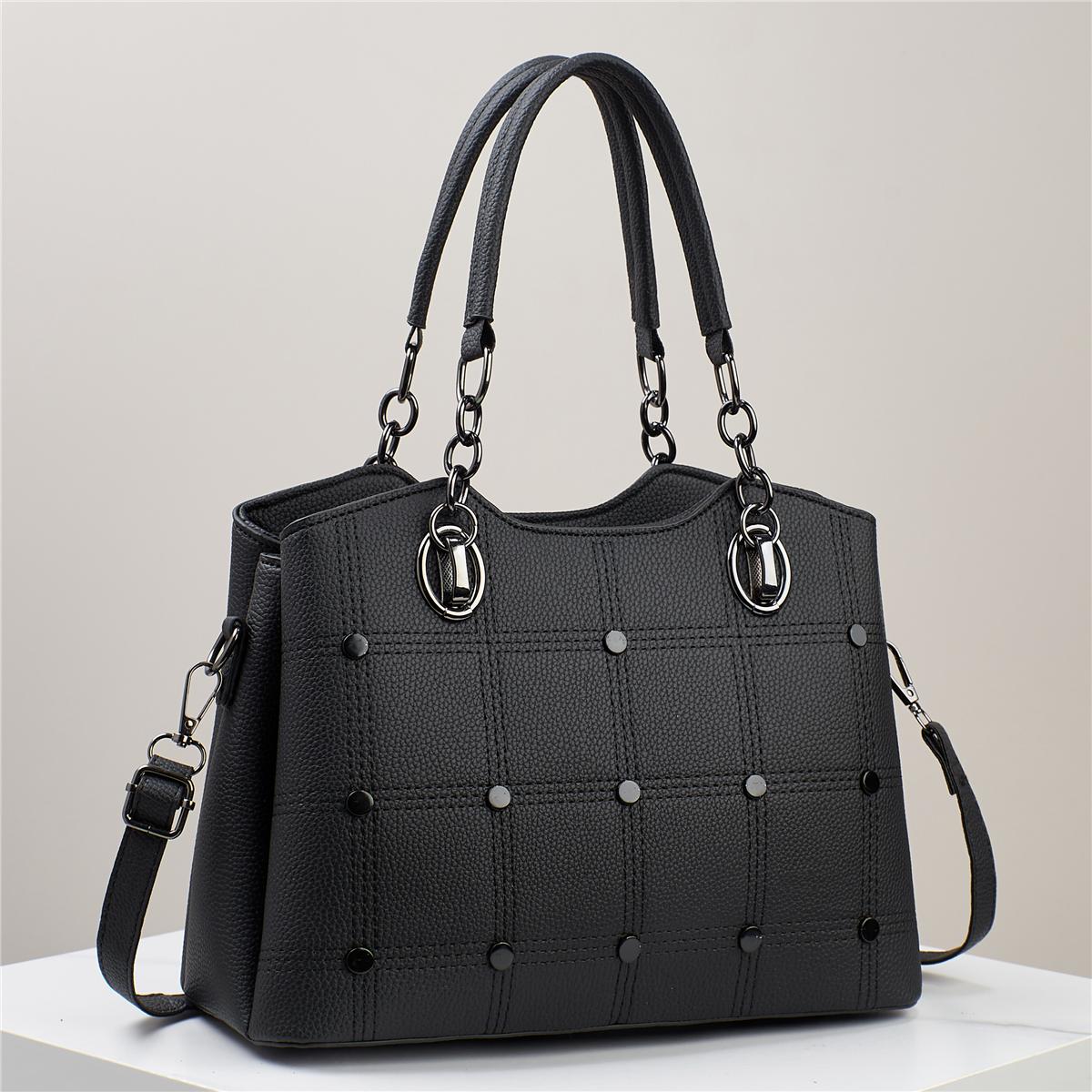 Classic Grid-Stitched Handbag - Convertible Design