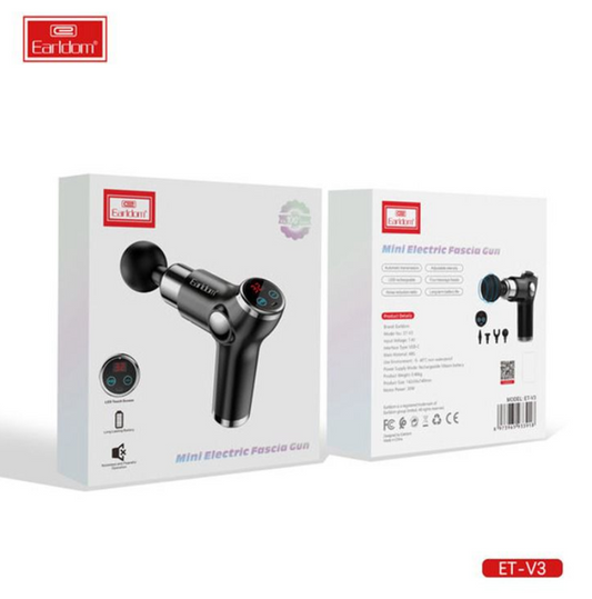 Earlmdom ET-V3 Portable Mini Massage Gun, Body Vibration Massager, Rechargeable Deep Muscle Massager for Pain Relief, 32 Speeds Electronic Display with 4 Massage Heads for Gym, Office, Home