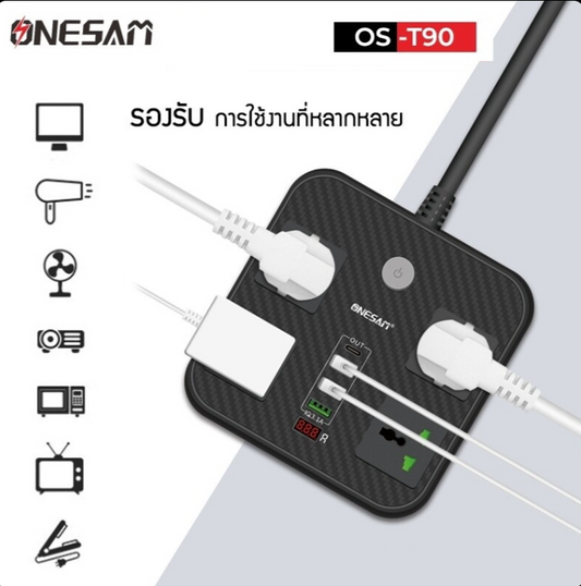 ONESAM OS-T90 Power Socket Charger / 1 PD + 3 USB Output / 4 Universal Socket/