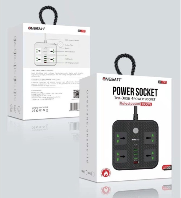 ONESAM OS-T90 Power Socket Charger / 1 PD + 3 USB Output / 4 Universal Socket/
