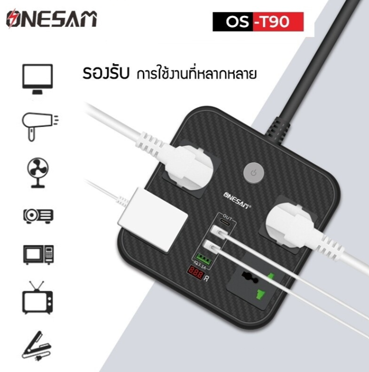ONESAM OS-T90 Power Socket Charger / 1 PD + 3 USB Output / 4 Universal Socket/