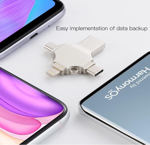 1TB, 4 in 1 Port Ultra Fast USB 3.0 Flash Drive Memory Stick for Samsung iPhone
