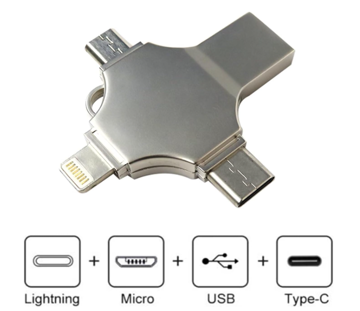 1TB, 4 in 1 Port Ultra Fast USB 3.0 Flash Drive Memory Stick for Samsung iPhone
