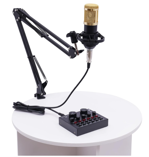 WOQLIBE Condenser Microphone Set, Recording Equipment V8 Live Sound Card