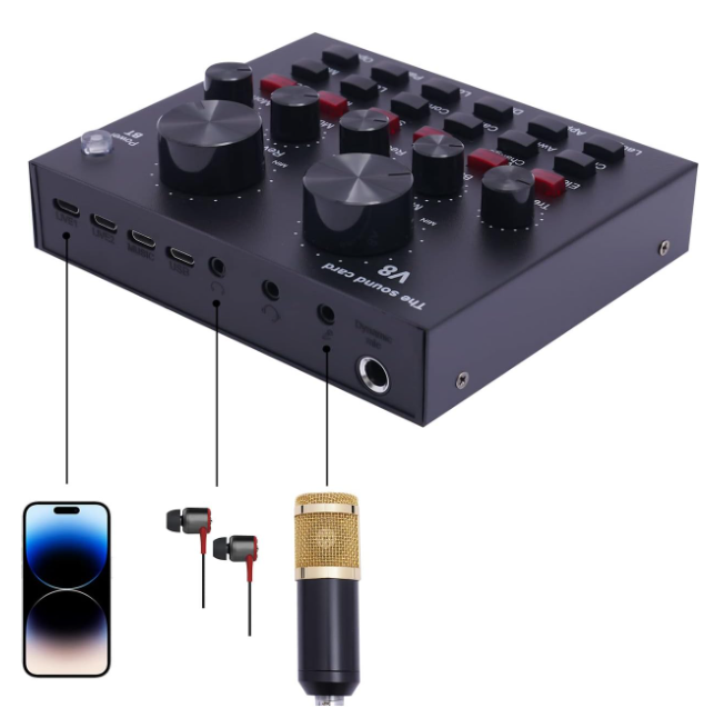 WOQLIBE Condenser Microphone Set, Recording Equipment V8 Live Sound Card