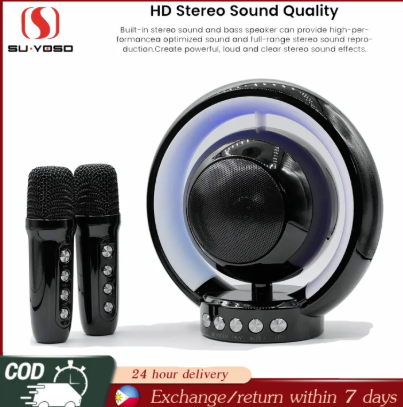 Mini Karaoke Wireless Bluetooth Light Show Speake Dual Microphone Speaker 3D Stereo Amplifier With Stand Bluetooth Speakers Home mini Karaoke KTV
