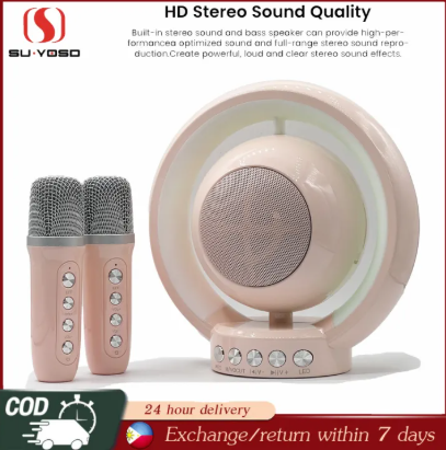 Mini Karaoke Wireless Bluetooth Light Show Speake Dual Microphone Speaker 3D Stereo Amplifier With Stand Bluetooth Speakers Home mini Karaoke KTV