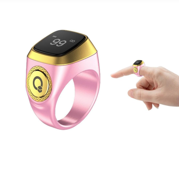 Smart Ring Counter, Smart Tasbih Zikr Ring, Muslim Islamic Prayer Smart Rings,Tasbih Counter Smart Ring, Digital Electronic Smart Tally Counter, Tasbeeh Smart Counter for Prayer (Pink, 20mm)