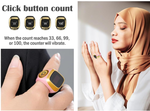 Smart Ring Counter, Smart Tasbih Zikr Ring, Muslim Islamic Prayer Smart Rings,Tasbih Counter Smart Ring, Digital Electronic Smart Tally Counter, Tasbeeh Smart Counter for Prayer (Pink, 20mm)