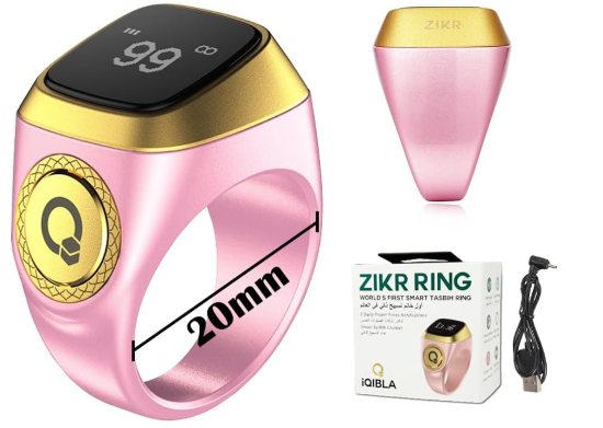 Smart Ring Counter, Smart Tasbih Zikr Ring, Muslim Islamic Prayer Smart Rings,Tasbih Counter Smart Ring, Digital Electronic Smart Tally Counter, Tasbeeh Smart Counter for Prayer (Pink, 20mm)
